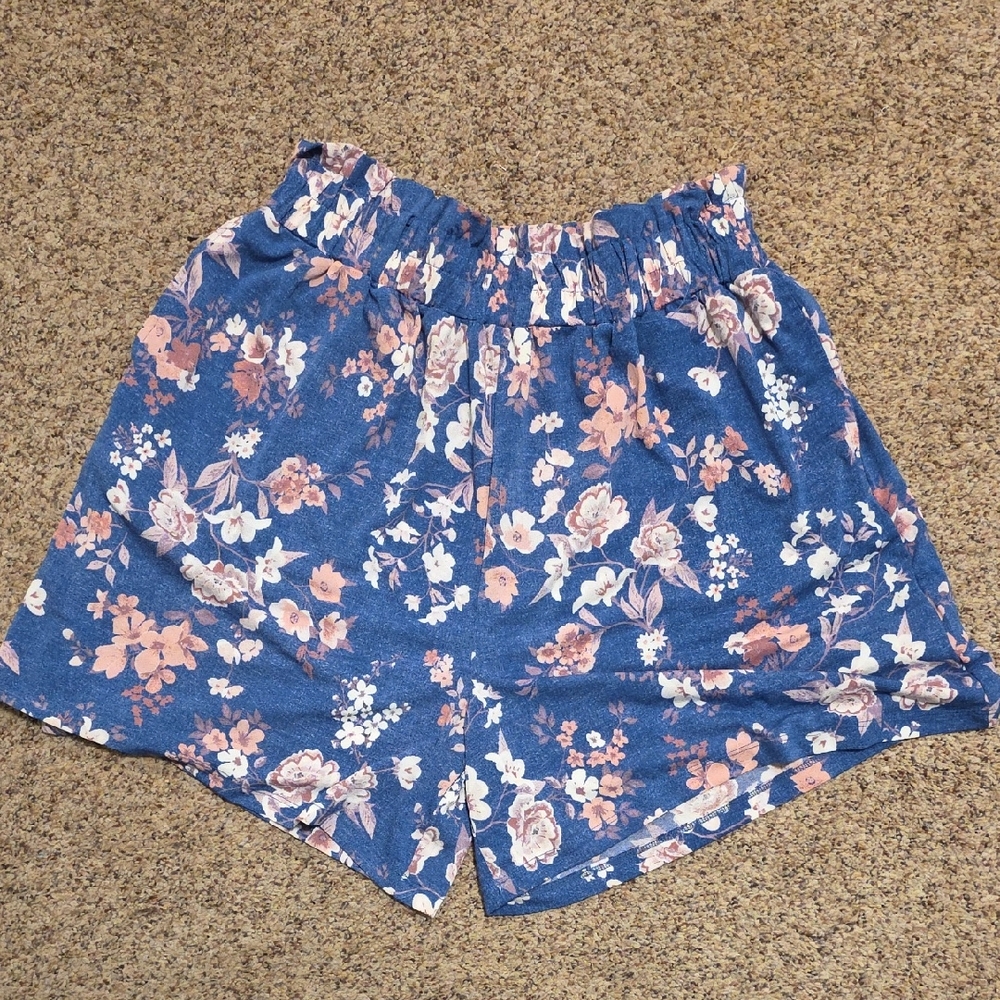 LuLaRoe Blue Floral High Waist Women's Shorts